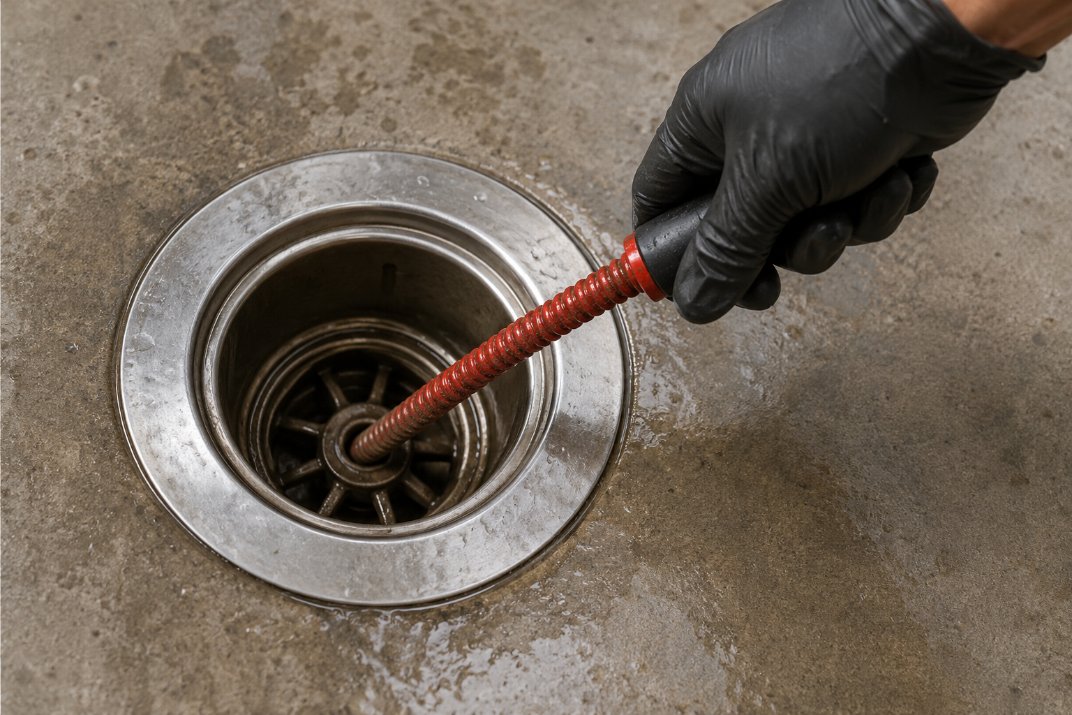 Generated image of a plumber inspecting a drain in a Kitchener home